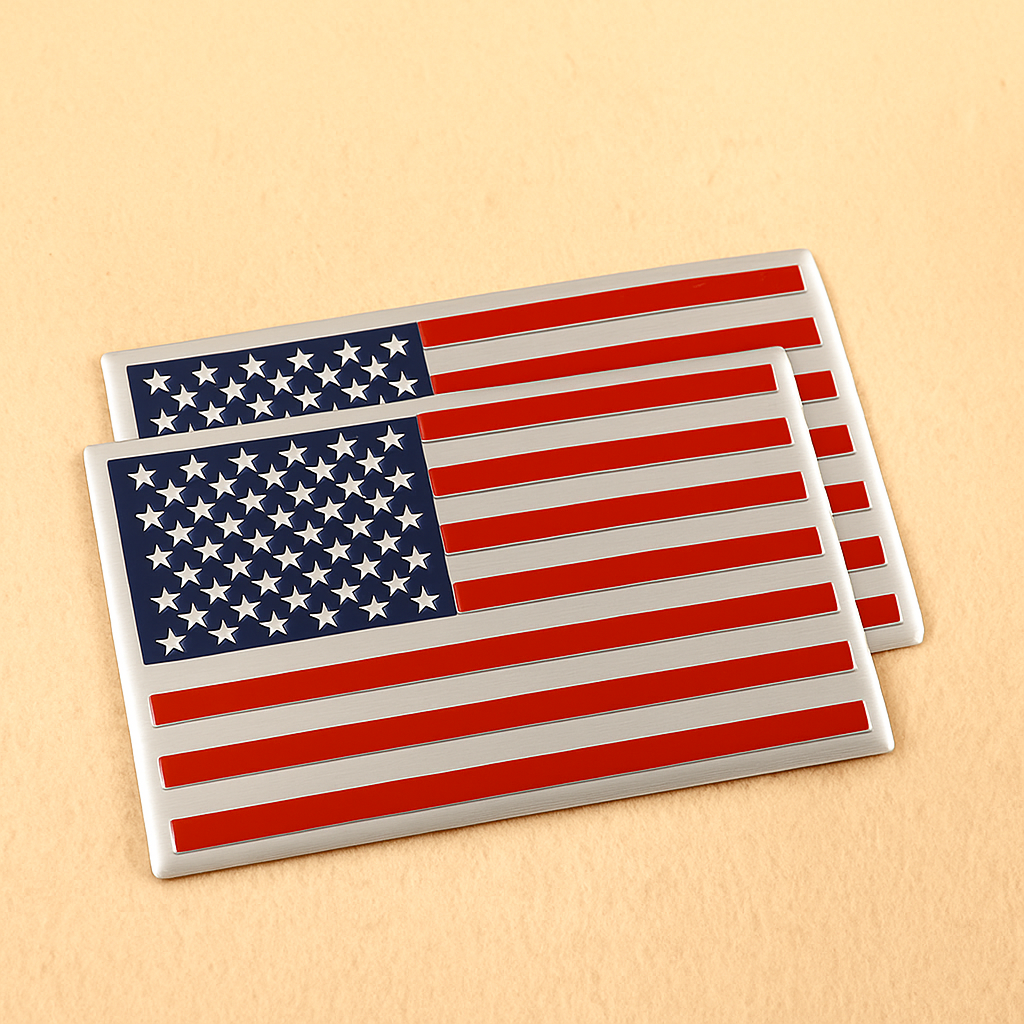 3D Blackout Aluminum American Flag Emblem Pair – Weatherproof Adhesive Badges