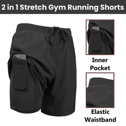 3-Pack Men's 2 in 1 Stretch Active Quick Dry Gym Running Shorts With Liner