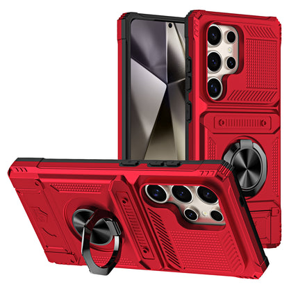 Magnetic Shockproof Phone Case with Ring Stand & Sliding Hidden Card Holder For Samsung S23/24/25 Series