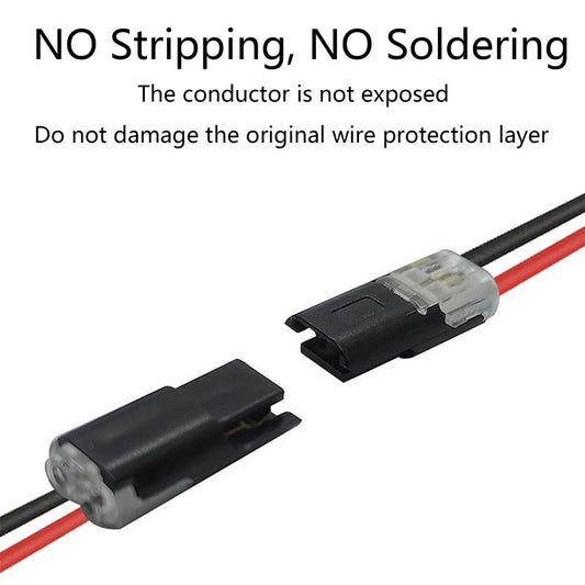 2-Pin Solderless Wire Connector – Compact Plug for LED Strips & 18–22 AWG Cables