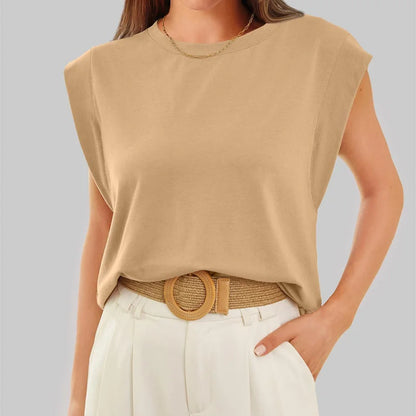 🔥Big price reduction 50% OFF💗Solid Color Round Neck Cap Sleeve Top
