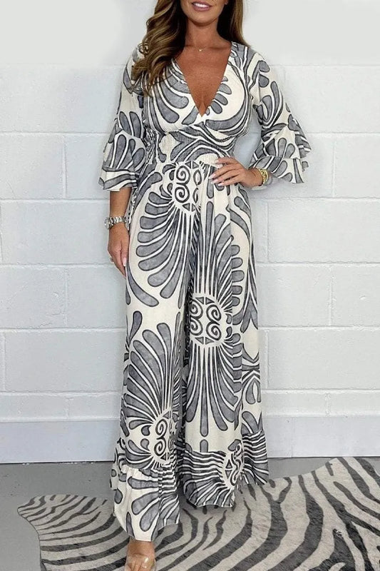 V-Neck Gathered Jumpsuit