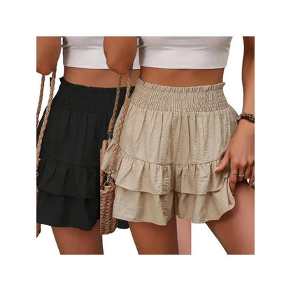 1   High-Waist Ruffle Smocked Shorts – Lightweight Double-Layer Lounge Bottoms