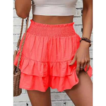 1   High-Waist Ruffle Smocked Shorts – Lightweight Double-Layer Lounge Bottoms
