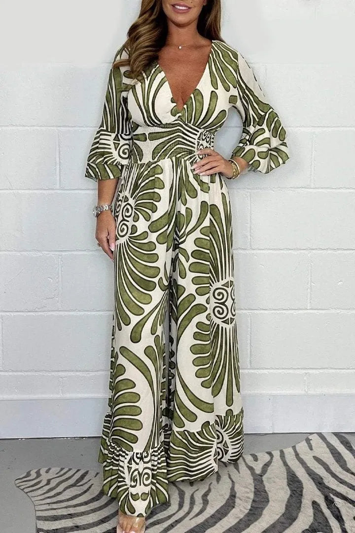V-Neck Gathered Jumpsuit