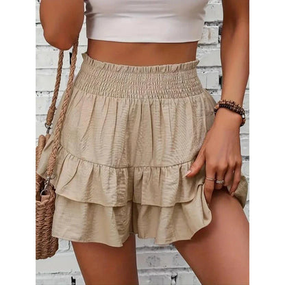 1   High-Waist Ruffle Smocked Shorts – Lightweight Double-Layer Lounge Bottoms