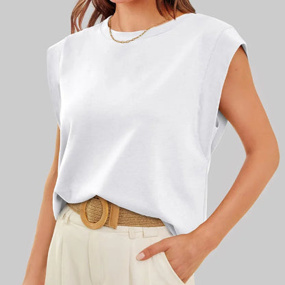 🔥Big price reduction 50% OFF💗Solid Color Round Neck Cap Sleeve Top