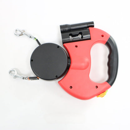 Dual Dog Leash with Tangle-Free Swivel & LED Light