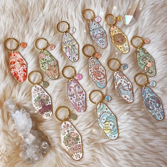 🔮✨Vintage Illustrated Zodiac Keychain