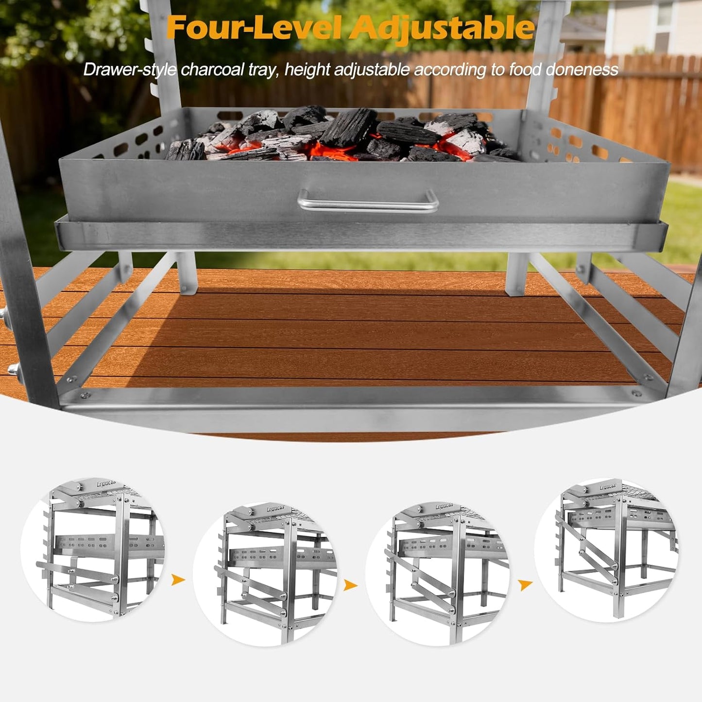 🔥 Adjustable Charcoal Rotating Grill