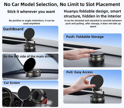 360° Magnetic Suction Phone Mount – Foldable Dual-Axis Stand for Car, Desk & Travel