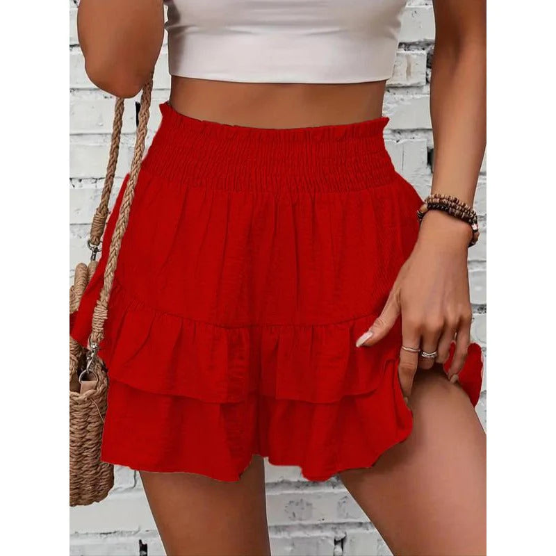 1   High-Waist Ruffle Smocked Shorts – Lightweight Double-Layer Lounge Bottoms