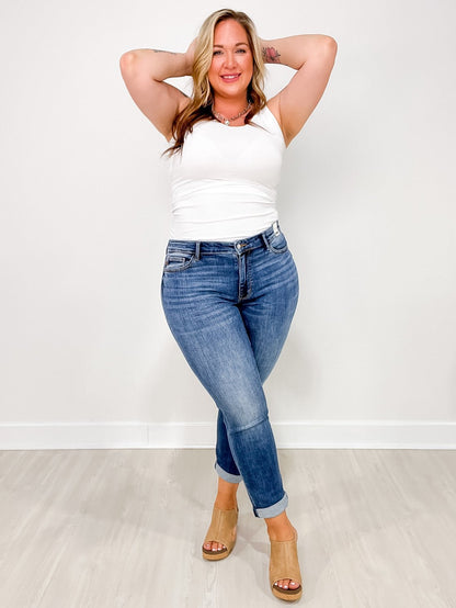 2025 MONROE Mid-Rise Vintage Wash Boyfriend Fit Jeans