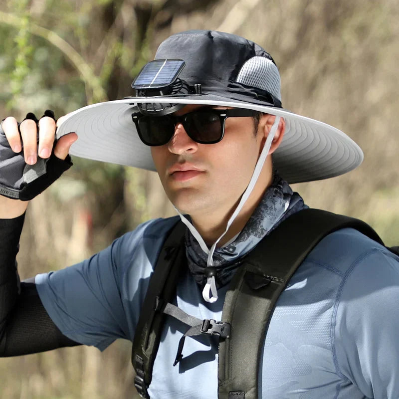 🔥Father's Day Sale 49% OFF - Wide Brim Solar Fan Outdoor Fishing Hat-Solar & USB Charging