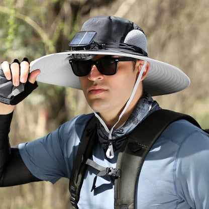 🔥Father's Day Sale 49% OFF - Wide Brim Solar Fan Outdoor Fishing Hat-Solar & USB Charging