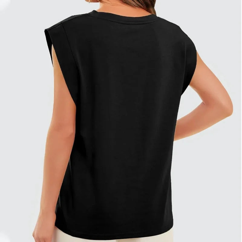 🔥Big price reduction 50% OFF💗Solid Color Round Neck Cap Sleeve Top