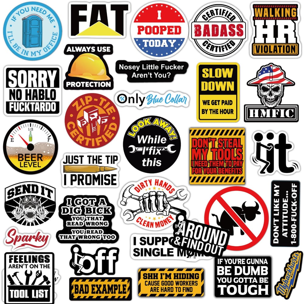 🔥123Pcs Blue Collar Funny Stickers 👷‍♂️
