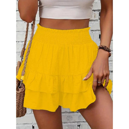 1   High-Waist Ruffle Smocked Shorts – Lightweight Double-Layer Lounge Bottoms