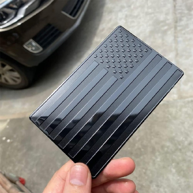 3D Blackout Aluminum American Flag Emblem Pair – Weatherproof Adhesive Badges