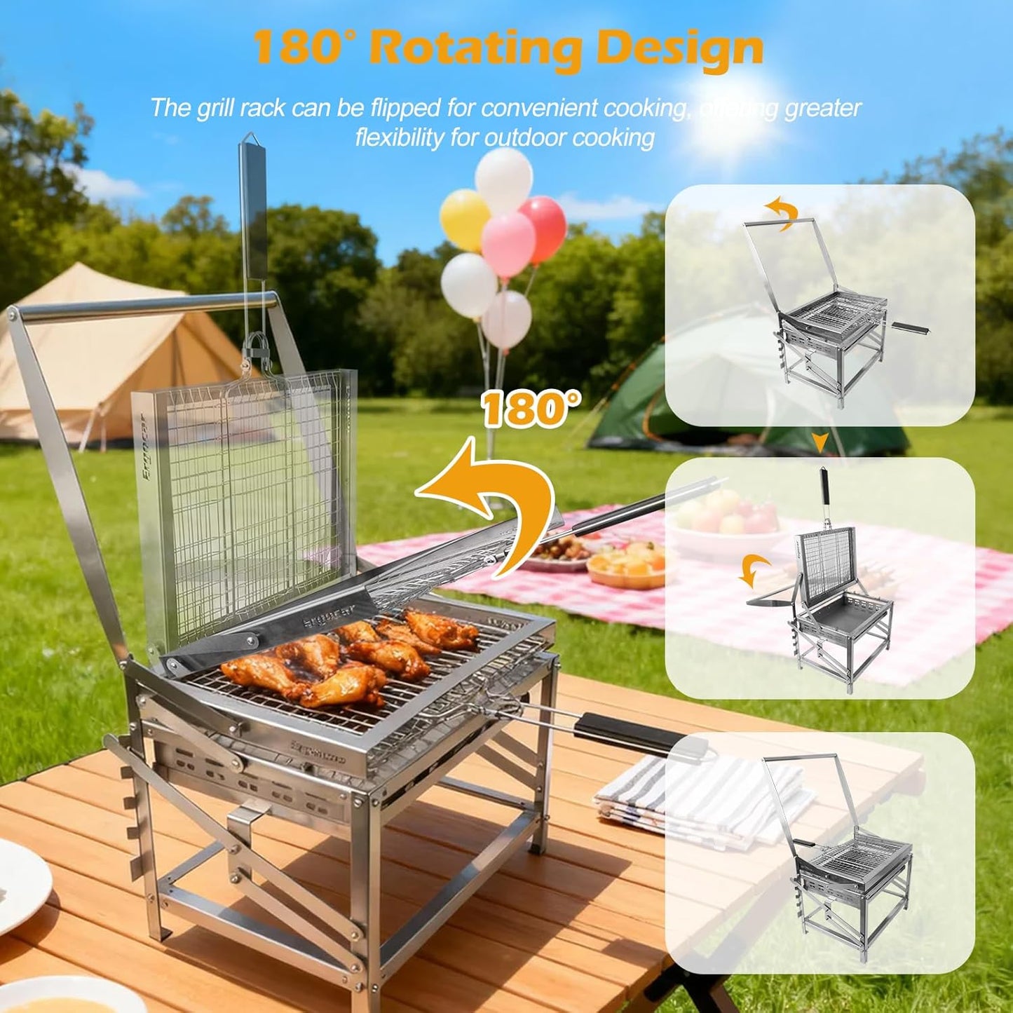 🔥 Adjustable Charcoal Rotating Grill