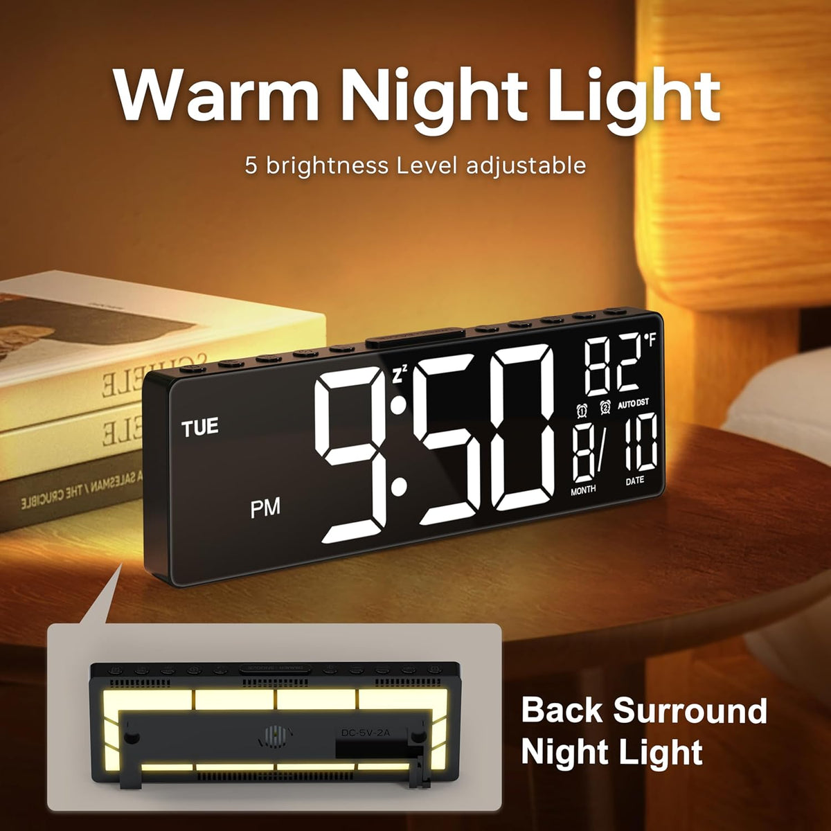 10.5'' Digital Large Alarm Clock with 8-in-1 RGB Colors
