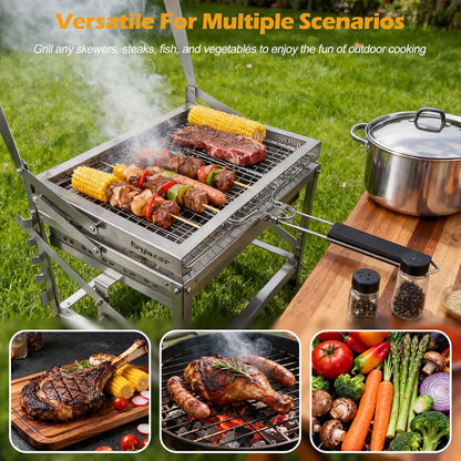🔥 Adjustable Charcoal Rotating Grill