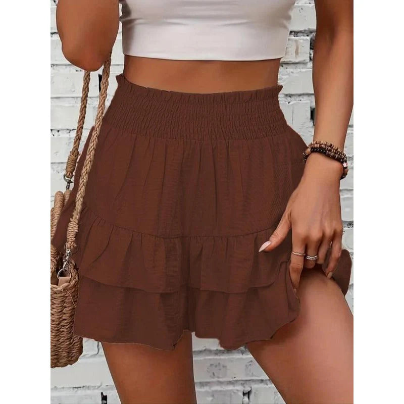 1   High-Waist Ruffle Smocked Shorts – Lightweight Double-Layer Lounge Bottoms