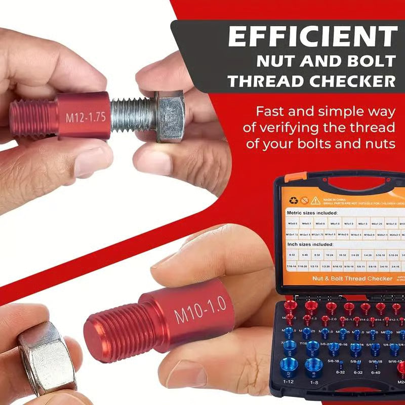 🔥44Pcs Alloy Nut and Bolt Thread Inspector, Charge-Free Thread Gauge, Metric and SAE Size Identification Tool for Inspection of Fixed Bolts or Threaded Holes