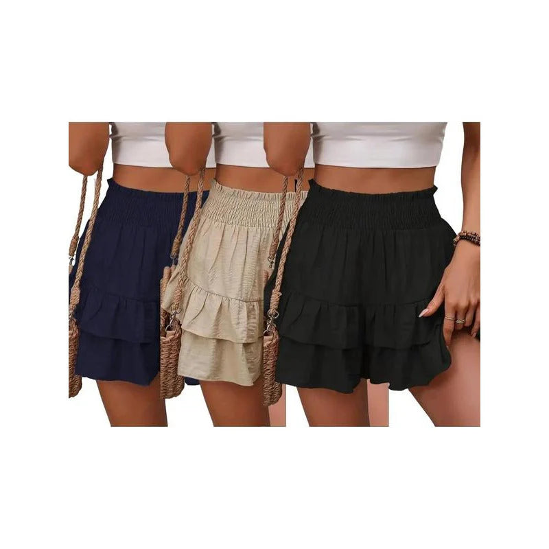 1   High-Waist Ruffle Smocked Shorts – Lightweight Double-Layer Lounge Bottoms
