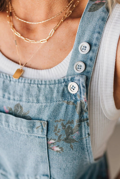 Floral Print Denim Shortalls