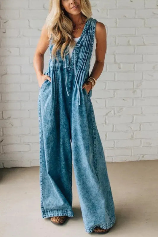 Acid Wash Pintuck Jumpsuit