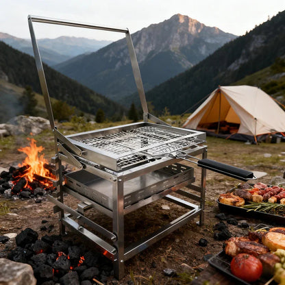 🔥 Adjustable Charcoal Rotating Grill