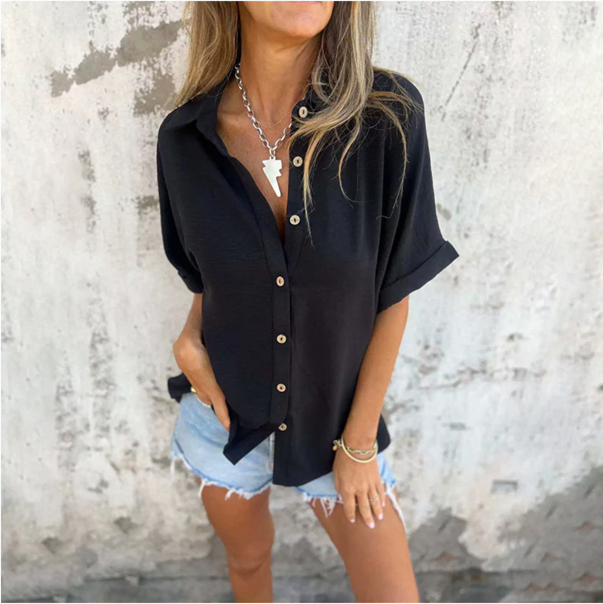 🌸Spring Specials💐 Women's Casual Solid Color Loose Fit Shirt