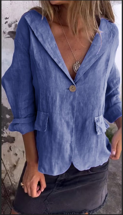 Cotton and Linen Casual Lapel Single-button Thin Coat