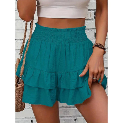 1   High-Waist Ruffle Smocked Shorts – Lightweight Double-Layer Lounge Bottoms
