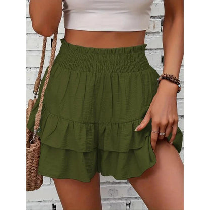 1   High-Waist Ruffle Smocked Shorts – Lightweight Double-Layer Lounge Bottoms