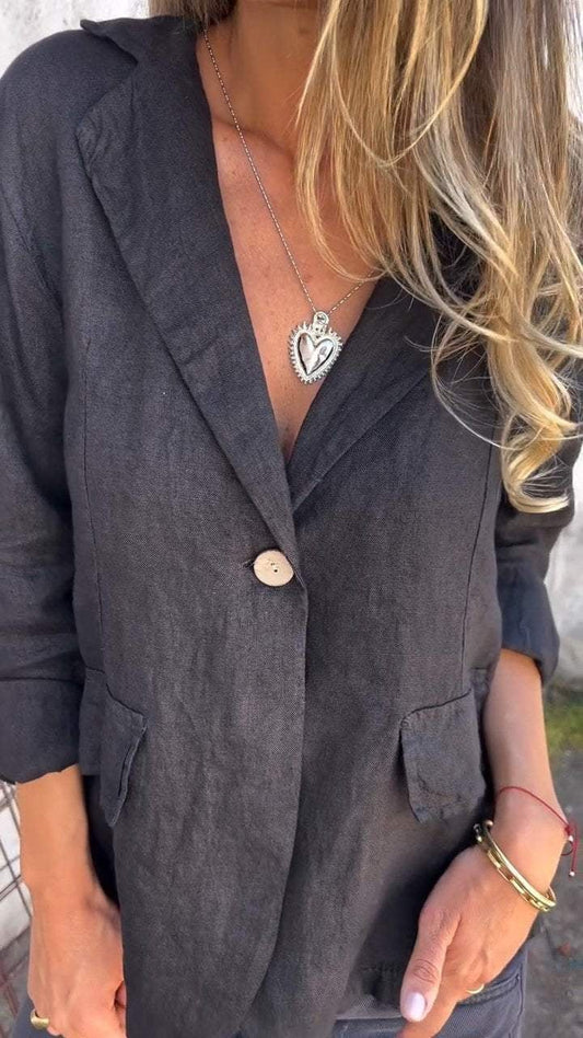 Cotton and Linen Casual Lapel Single-button Thin Coat