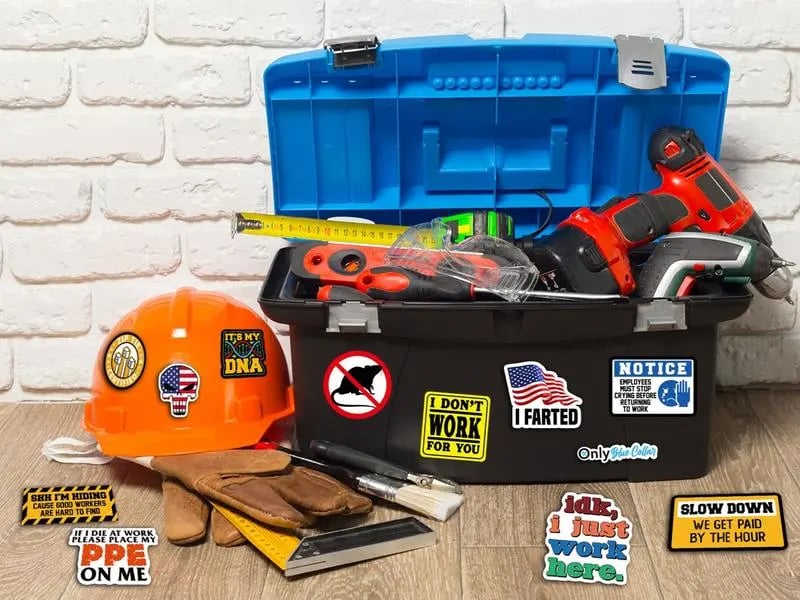🔥123Pcs Blue Collar Funny Stickers 👷‍♂️