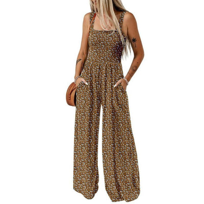 Breezy Wide-Leg Jumpsuit with Square Neckline & Bold Prints