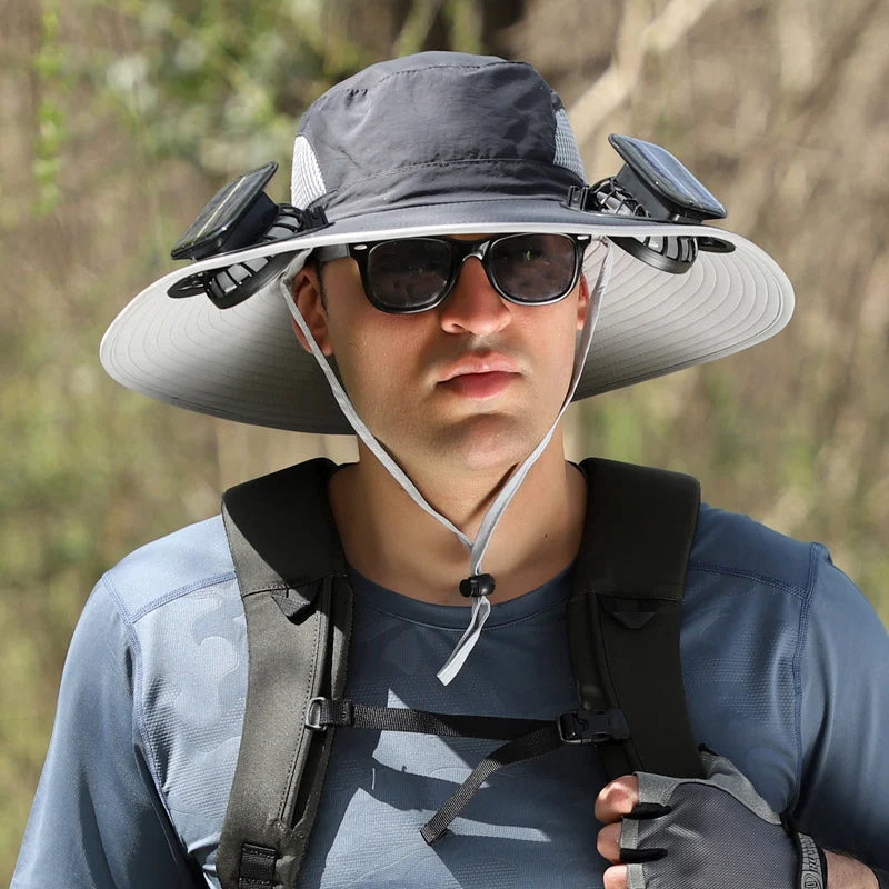 🔥Father's Day Sale 49% OFF - Wide Brim Solar Fan Outdoor Fishing Hat-Solar & USB Charging