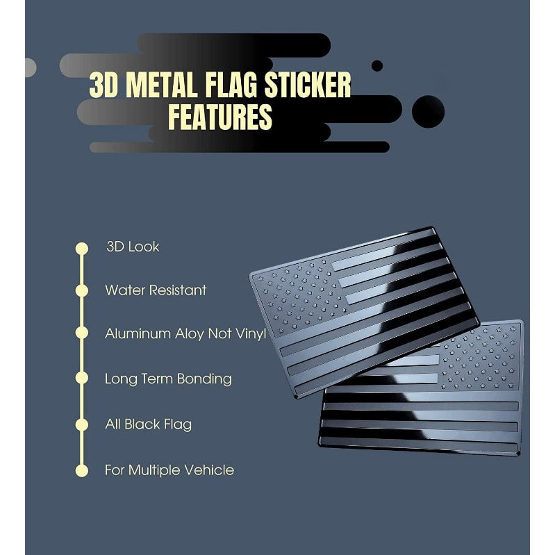 3D Blackout Aluminum American Flag Emblem Pair – Weatherproof Adhesive Badges