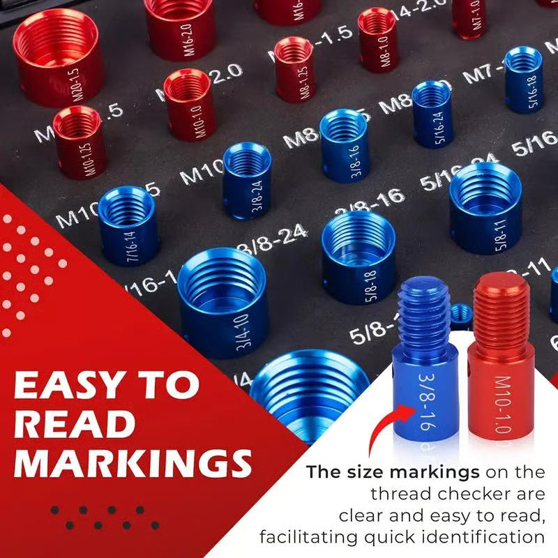 🔥44Pcs Alloy Nut and Bolt Thread Inspector, Charge-Free Thread Gauge, Metric and SAE Size Identification Tool for Inspection of Fixed Bolts or Threaded Holes