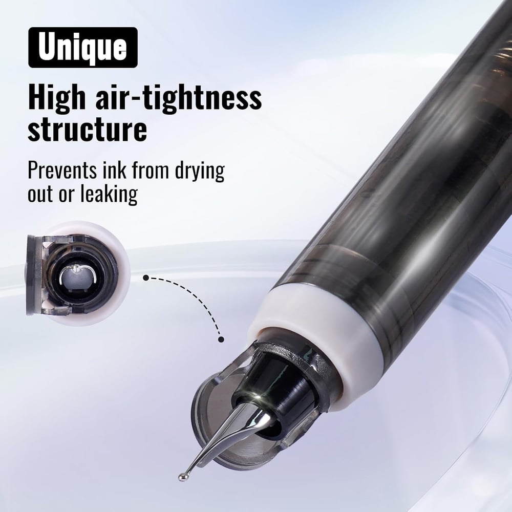 Fountain Pen Retractable:0.38mm Blue&Black Ink Transparent Barrel Includes 5 Refillable Ink Cartridges