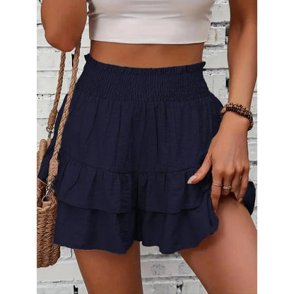 1   High-Waist Ruffle Smocked Shorts – Lightweight Double-Layer Lounge Bottoms