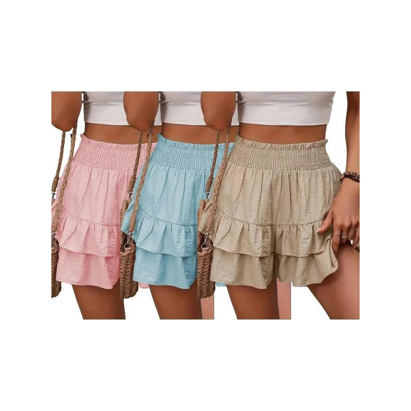 1   High-Waist Ruffle Smocked Shorts – Lightweight Double-Layer Lounge Bottoms