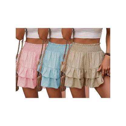 1   High-Waist Ruffle Smocked Shorts – Lightweight Double-Layer Lounge Bottoms