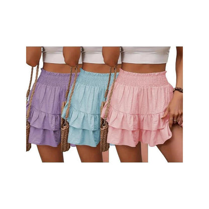 1   High-Waist Ruffle Smocked Shorts – Lightweight Double-Layer Lounge Bottoms