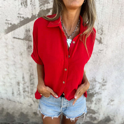 🌸Spring Specials💐 Women's Casual Solid Color Loose Fit Shirt